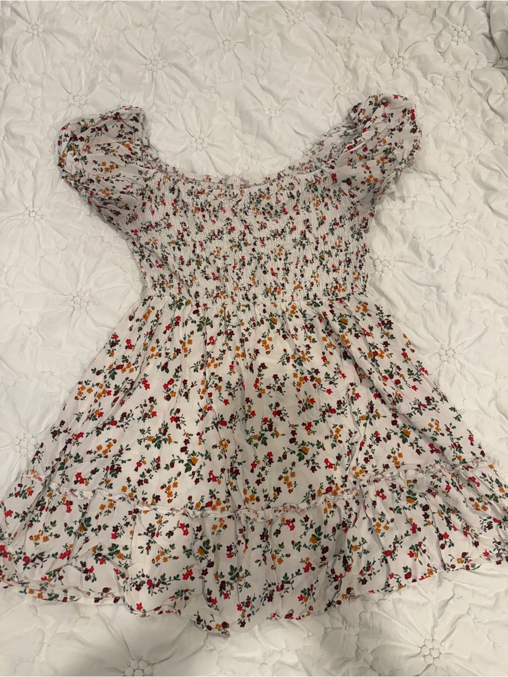 White Floral Smocked Dress